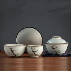 Набор из керамики Жу Яо - гайвань и 2 пиалы в чехле (120мл.+50мл.+70мл.)